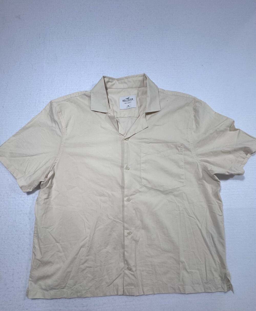 Hollister Boxy Crop Camp Collar Shirt Beige Medium